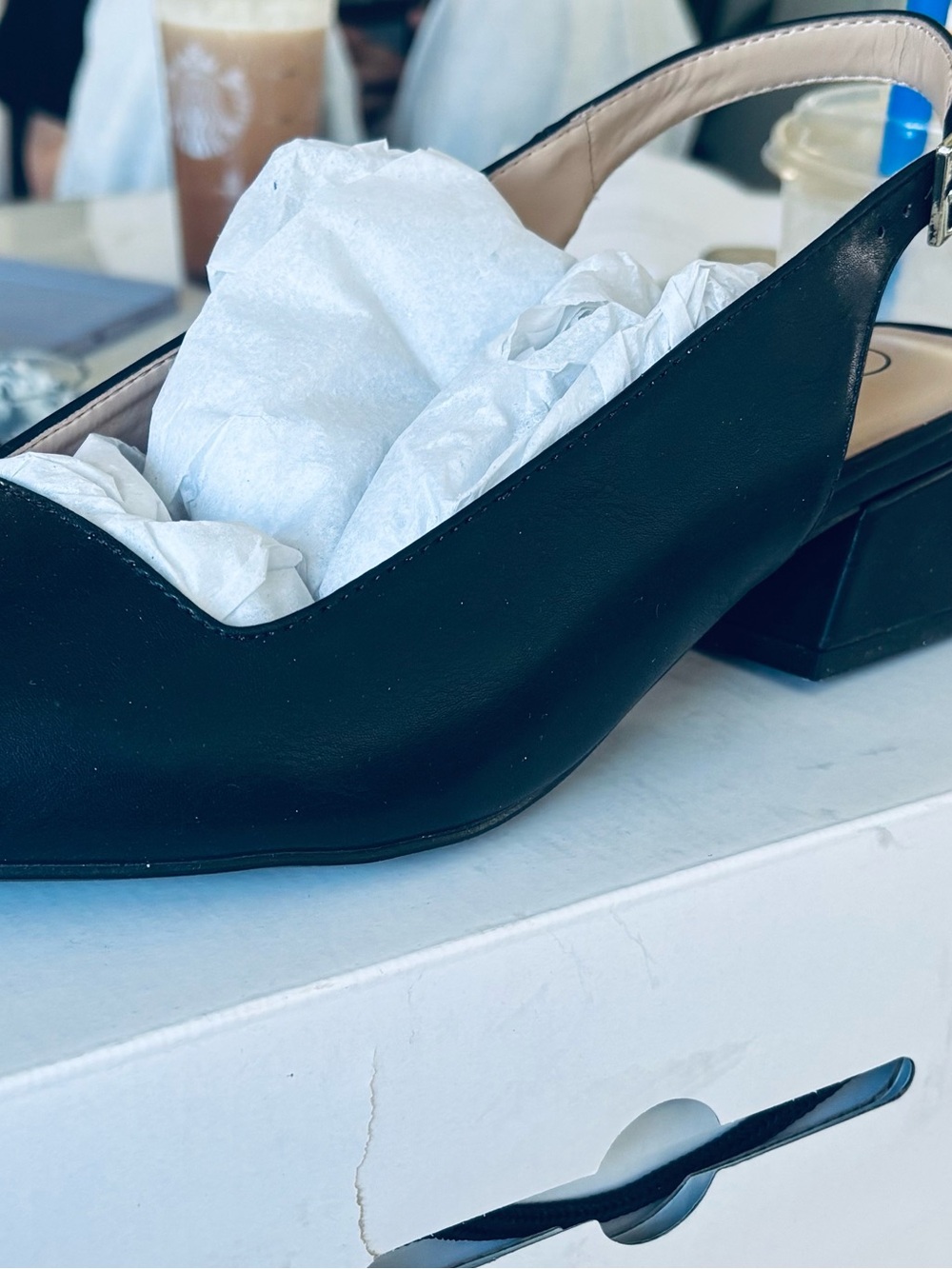 Women's Black Slingback Low Block Heel Pumps
